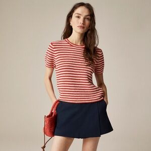 New JCREW Size S Crewneck T-Shirt Sweater in Stripe Linen Red Multi $89 CJ407